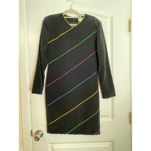 Vintage Nipon Boutique Dress Size 4 Black Embroidered Retro Asian Inspired 80s
